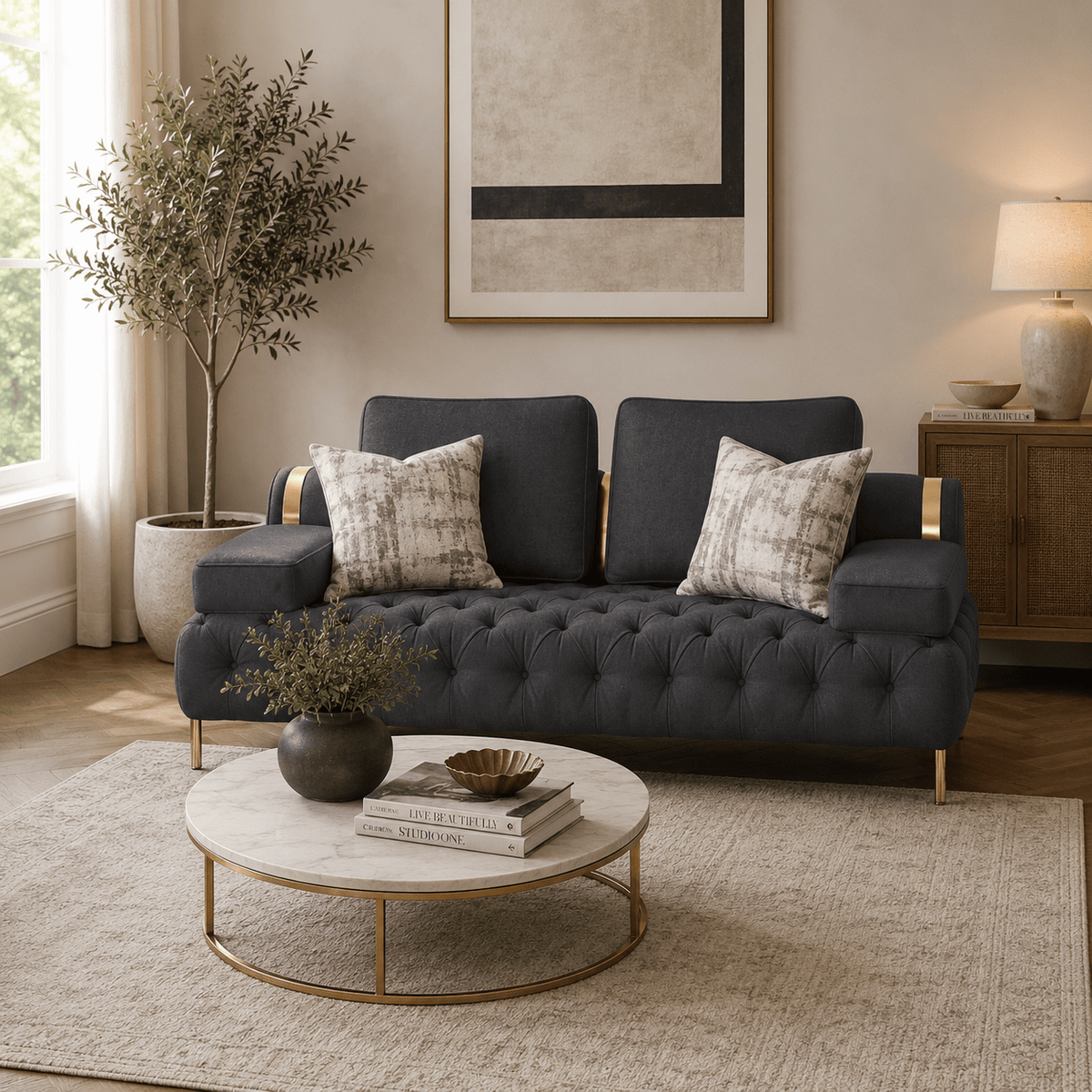 Tufting Dark Grey Loveseat Sofas & Loveseats| Roots Furniture