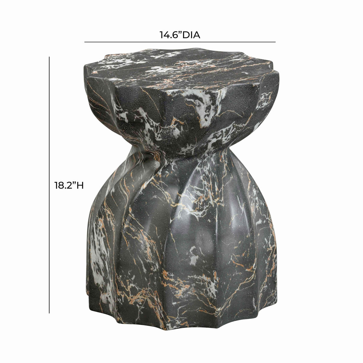 Turin Black Faux Marble Indoor / Outdoor Concrete Stool Consoles & Sideboards| TOV