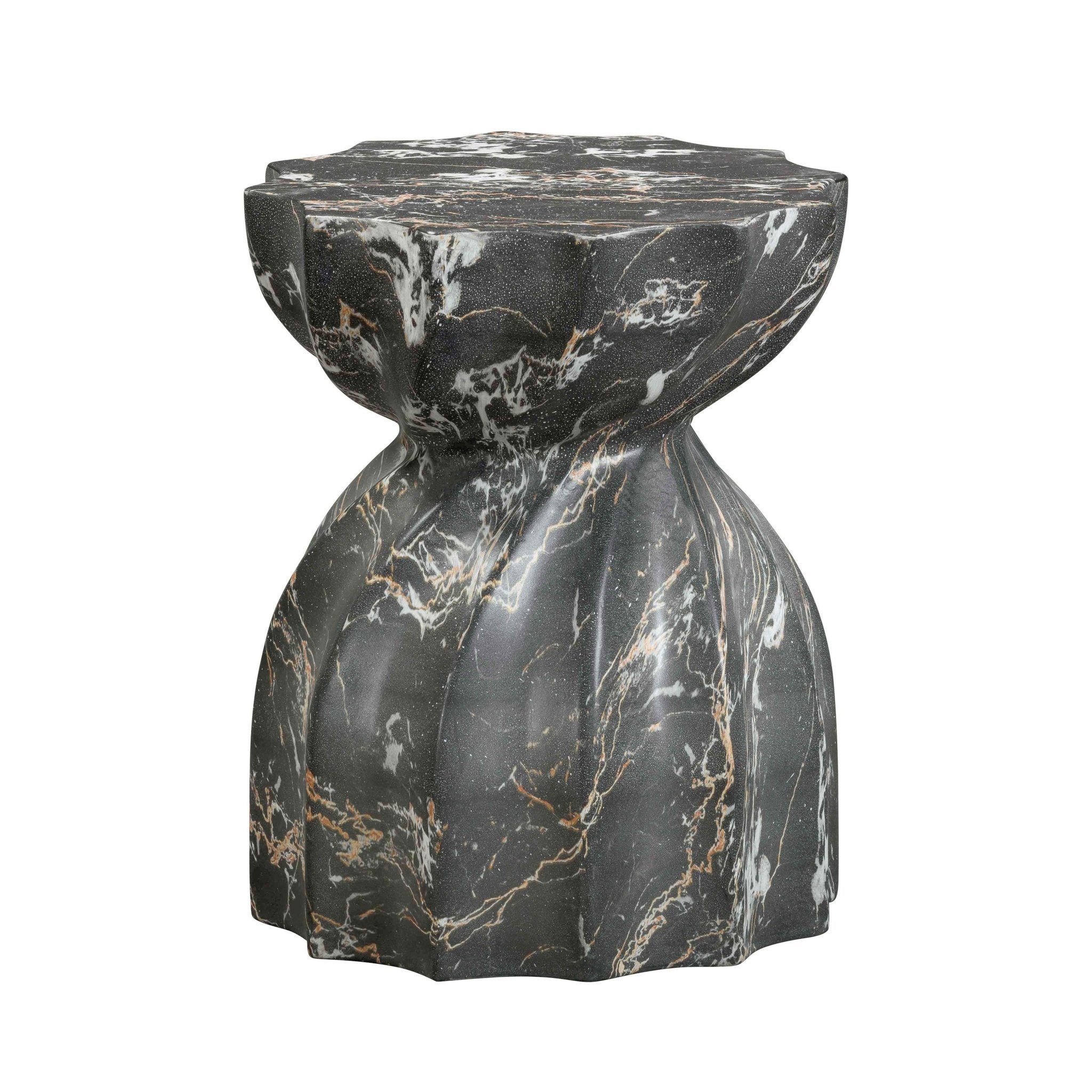 Turin Black Faux Marble Indoor / Outdoor Concrete Stool Consoles & Sideboards| TOV