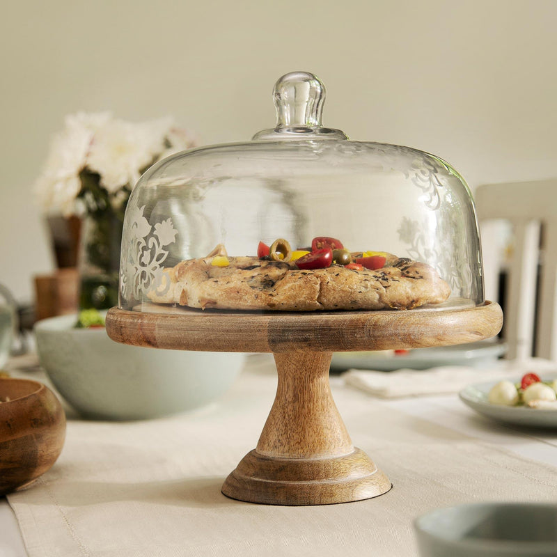 Upper Crust Glass Cloche With Wooden Base - Al Rugaib Furniture