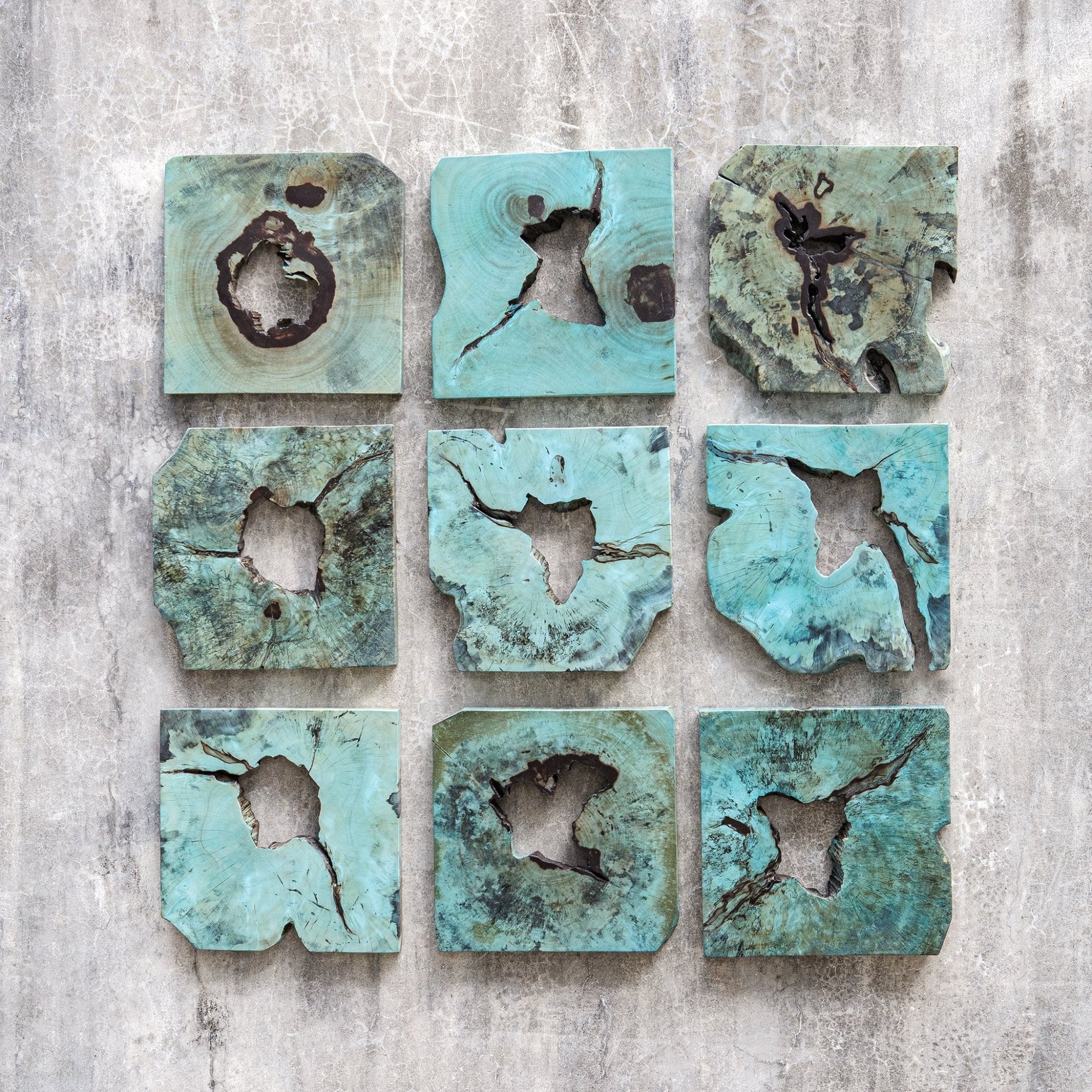 Uttermost Bahati Wood Wall Décor In Blue, S/9 Wall Art| Uttermost