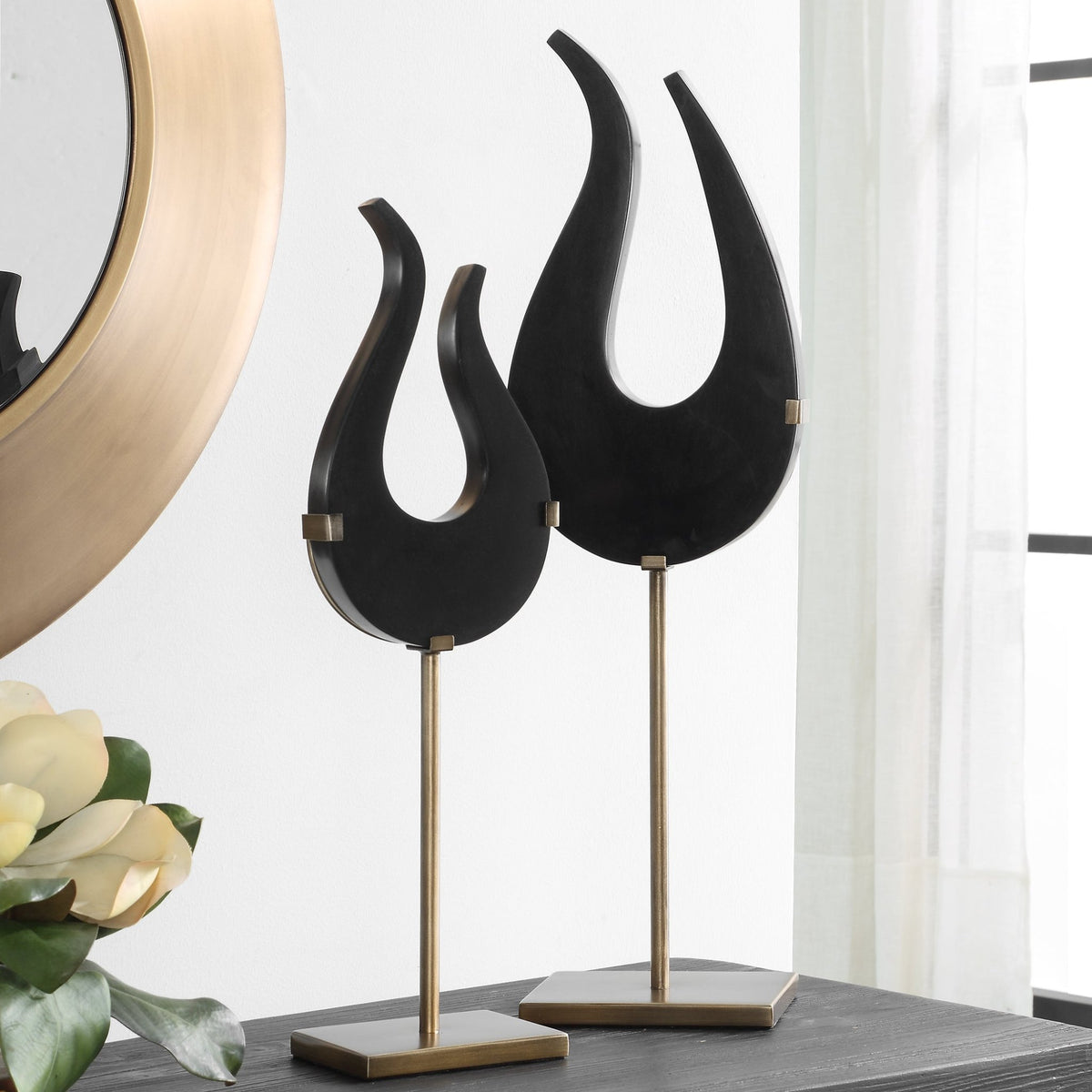 Uttermost Black Flame Sculptures, S/2 Table Decors| Uttermost