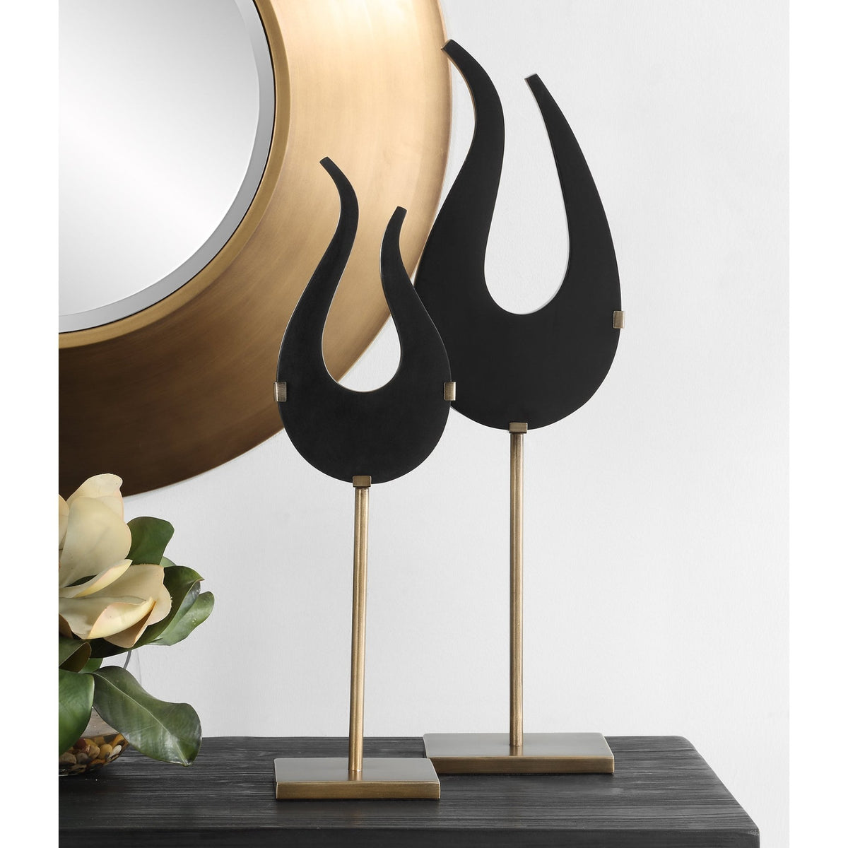 Uttermost Black Flame Sculptures, S/2 Table Decors| Uttermost