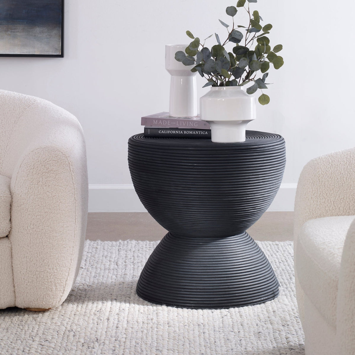 Uttermost Bongo Black Rattan Side Table Accent & End Tables| Uttermost