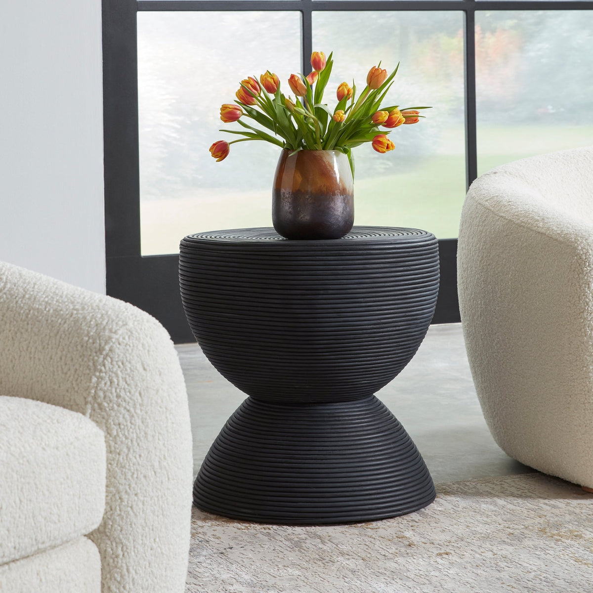 Uttermost Bongo Black Rattan Side Table Accent & End Tables| Uttermost