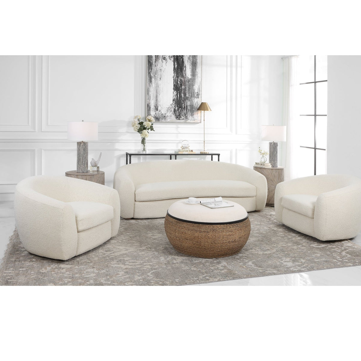 Uttermost Capra Art Deco White Sofa Table Decors| Uttermost