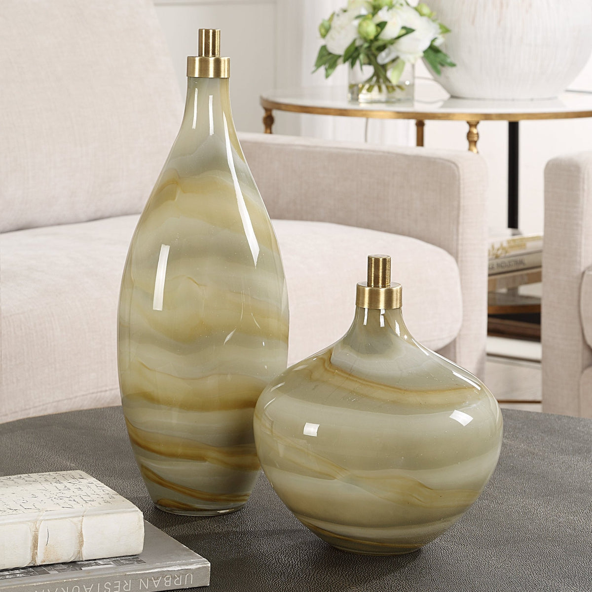 Uttermost Cascade Glass Bottles Set/2 Bowl| Uttermost