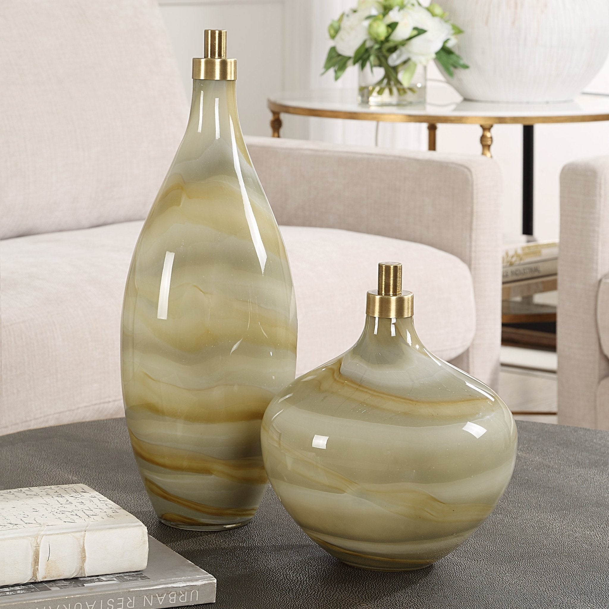 Uttermost Cascade Glass Bottles Set/2 Bowl| Uttermost