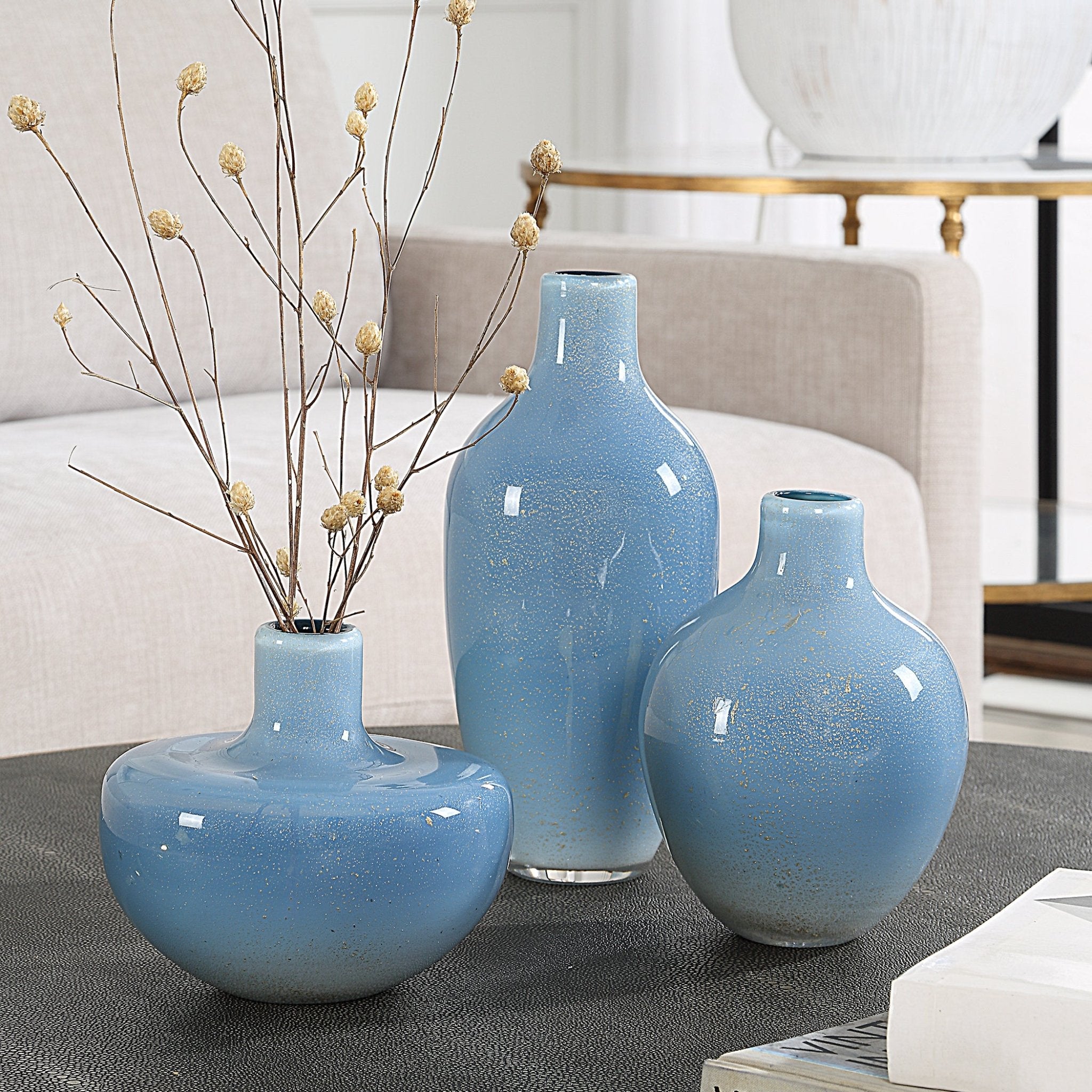 Uttermost Celestial Frost Blue Vases Set/3 Vases and Jars| Uttermost