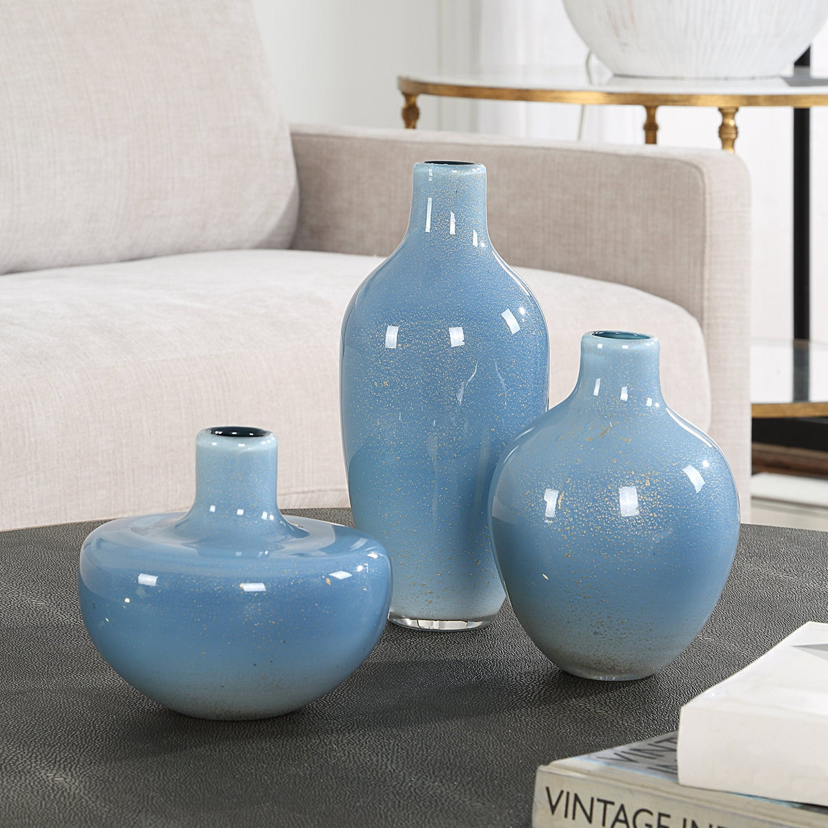 Uttermost Celestial Frost Blue Vases Set/3 Vases and Jars| Uttermost