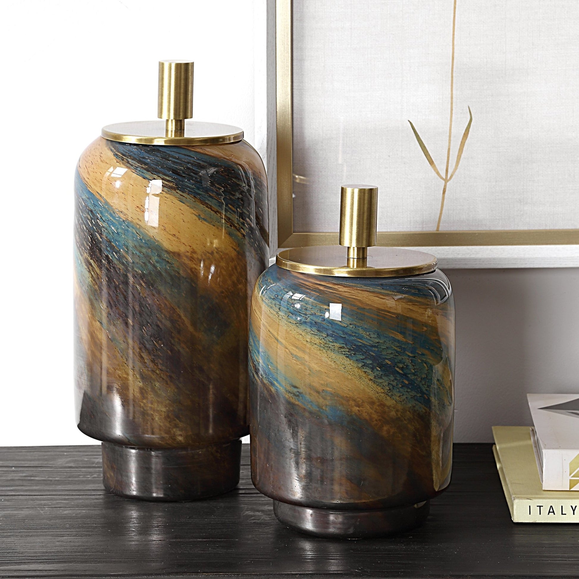 Uttermost Celestial Tide Glass Containers Set/2 Table Decors| Uttermost