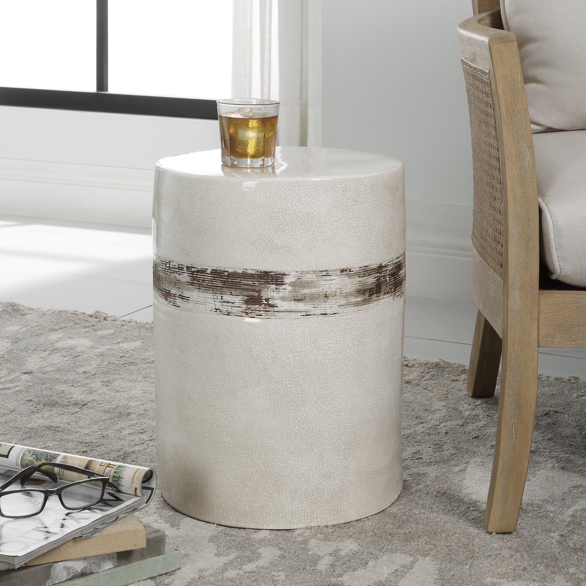 Uttermost Comanche White Ceramic Garden Stool Table Decors| Uttermost