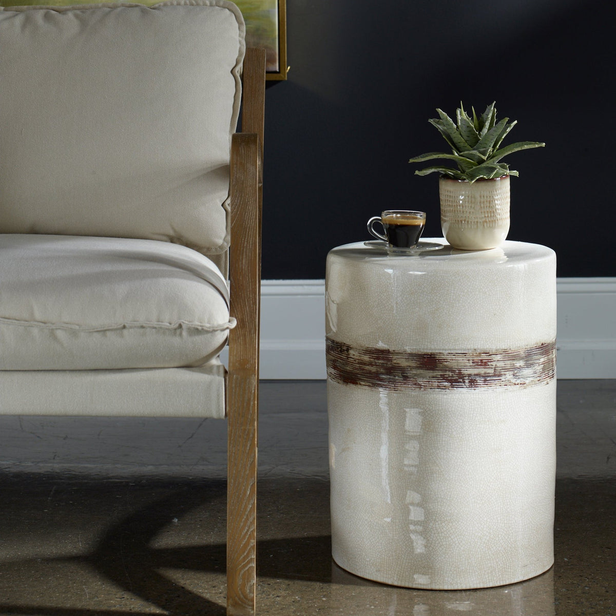 Uttermost Comanche White Ceramic Garden Stool Table Decors| Uttermost