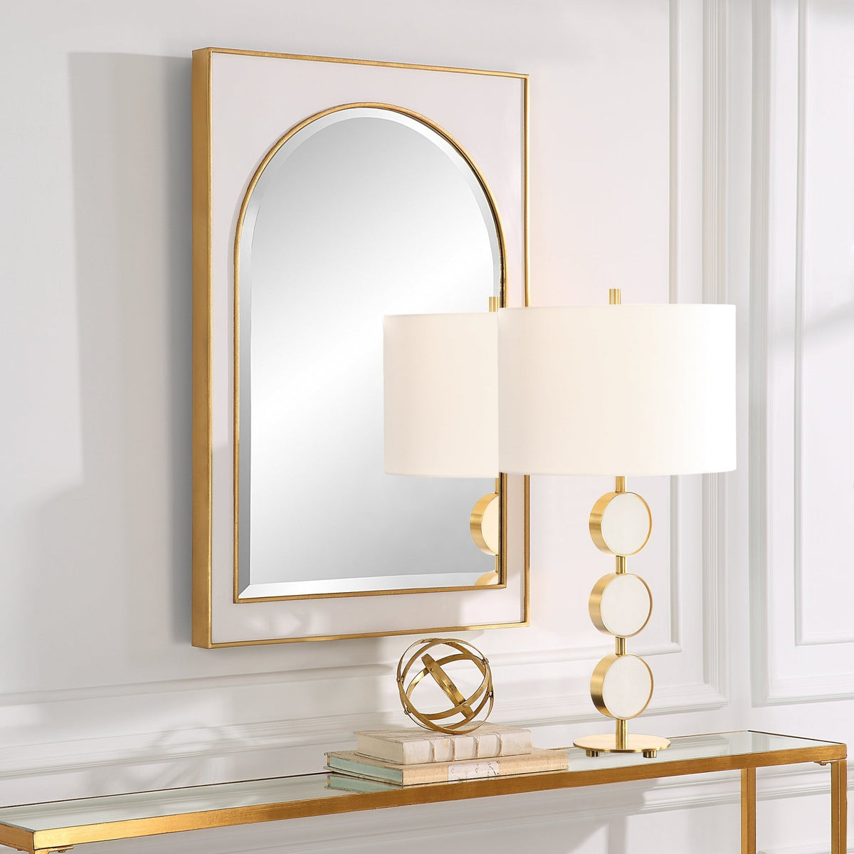 Uttermost Crisanta Gloss White Arch Mirror Mirrors| Uttermost