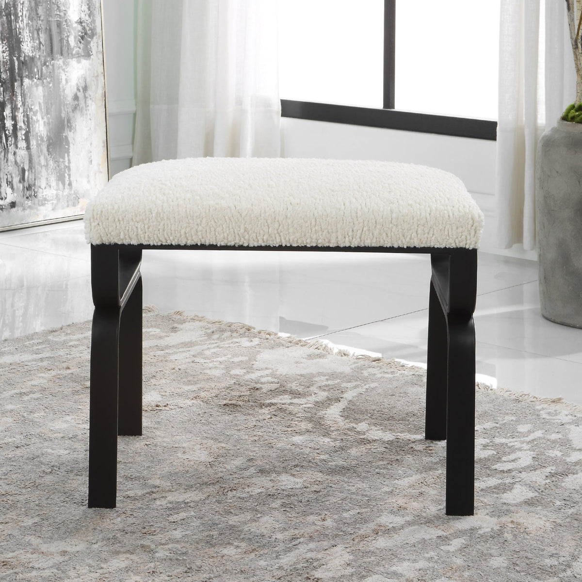 Uttermost Diverge White Shearling Small Bench Stools| Uttermost