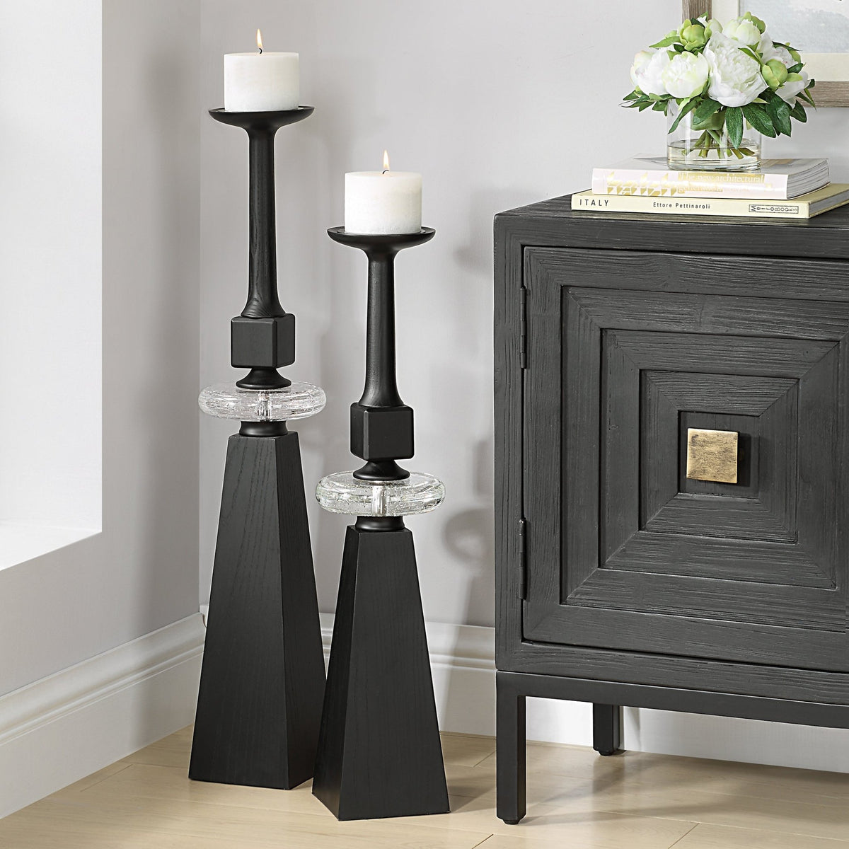 Uttermost Ebon Glow Floor Candleholders Set/2 Candle Holders| Uttermost