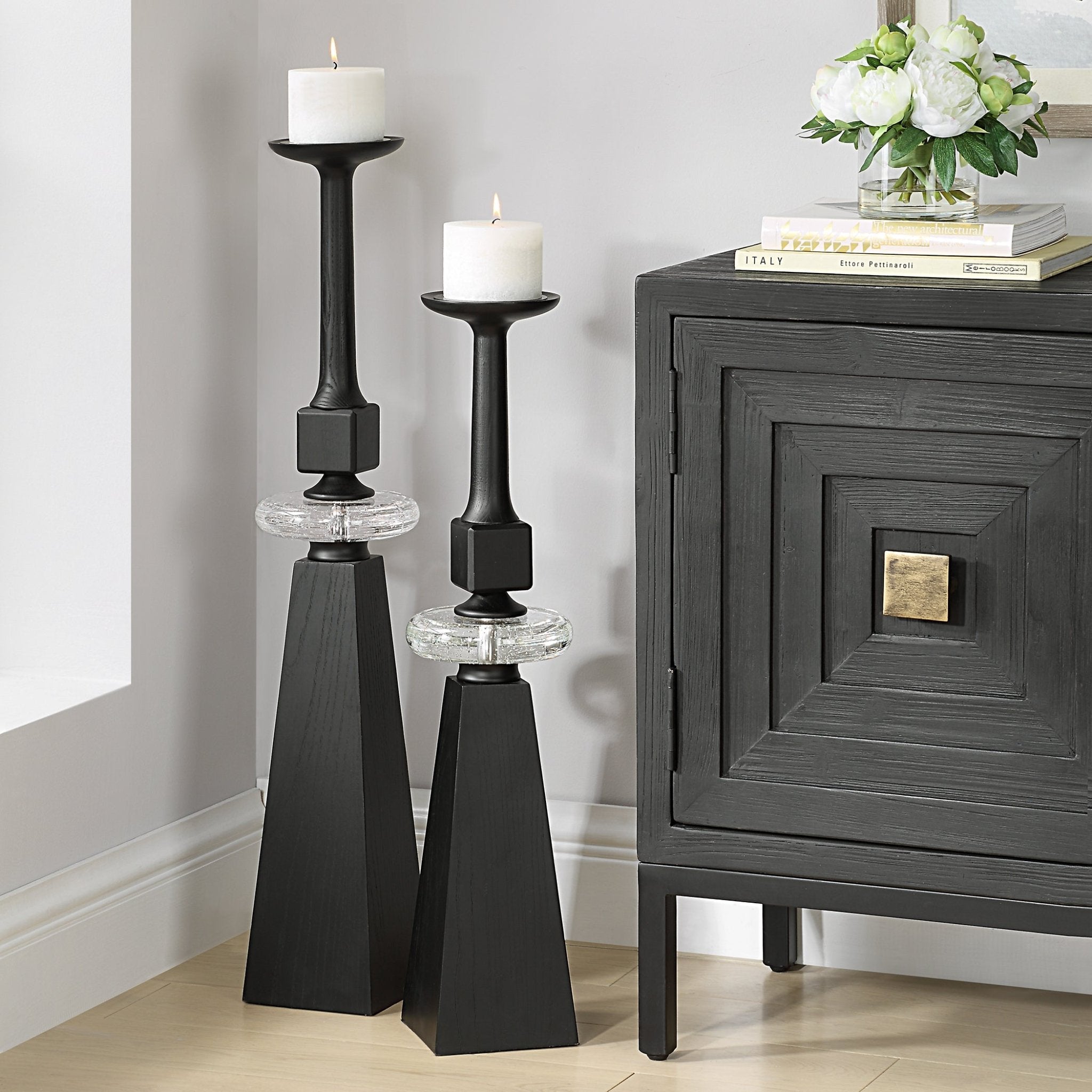 Uttermost Ebon Glow Floor Candleholders Set/2 Candle Holders| Uttermost