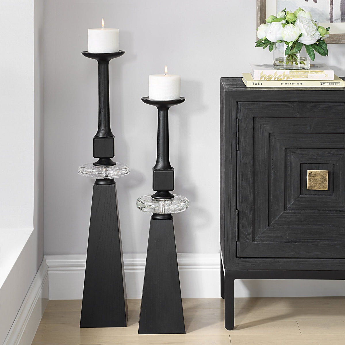 Uttermost Ebon Glow Floor Candleholders Set/2 Candle Holders| Uttermost