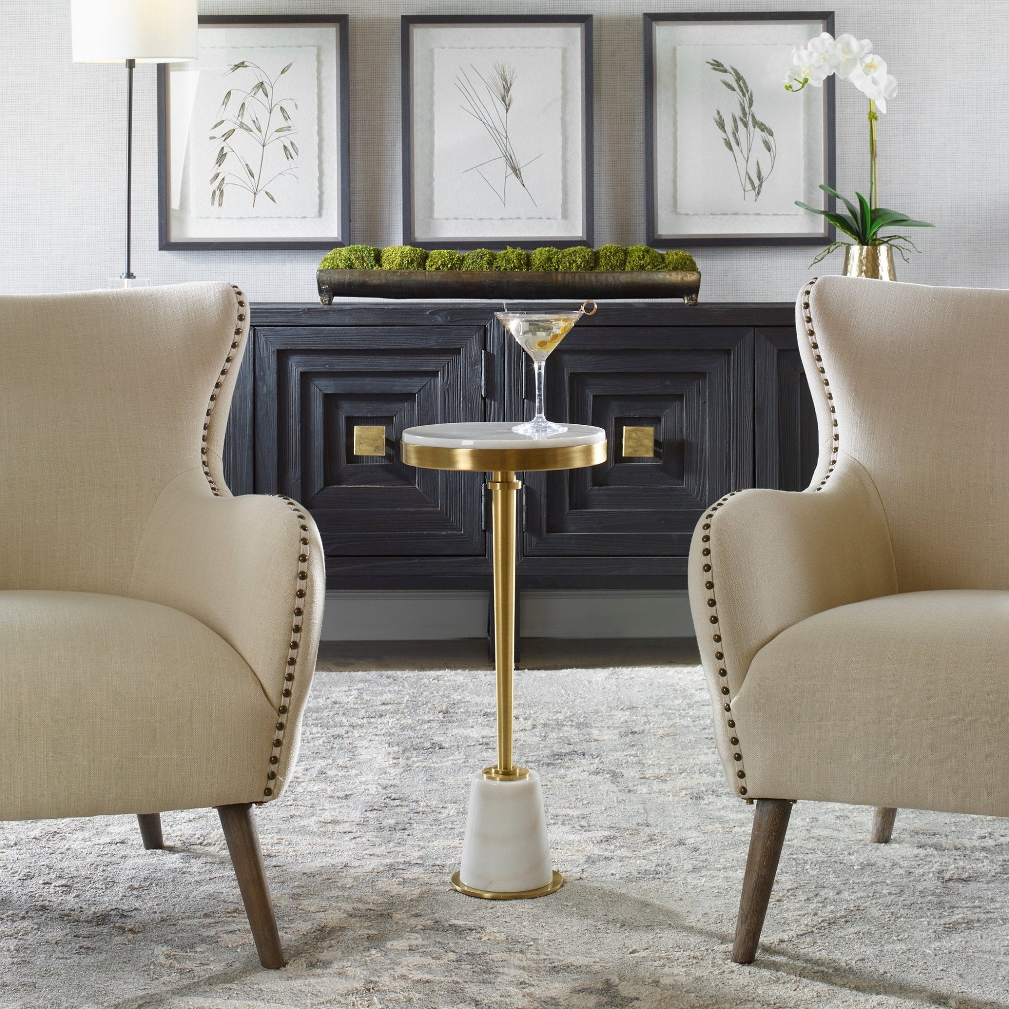 Uttermost Edifice White Marble Drink Table Accent & End Tables| Uttermost