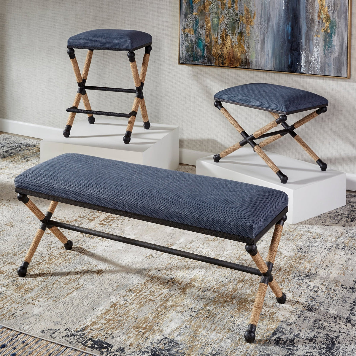 Uttermost Firth Rustic Navy Bench Benches| Uttermost