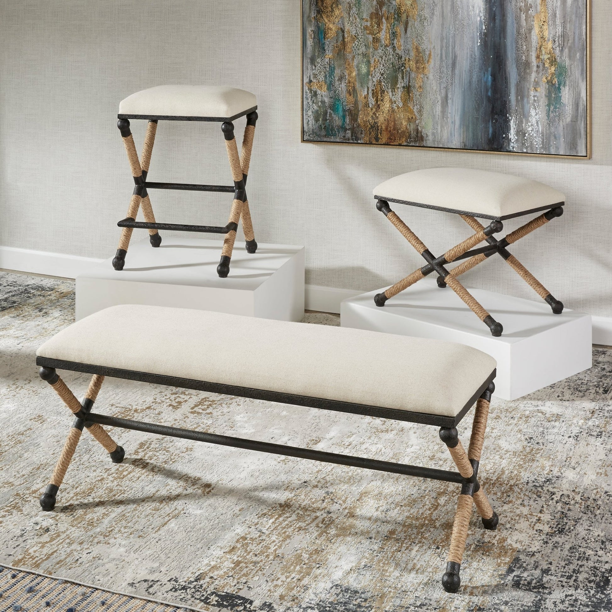 Uttermost Firth Rustic Oatmeal Counter Stool Stools| Uttermost