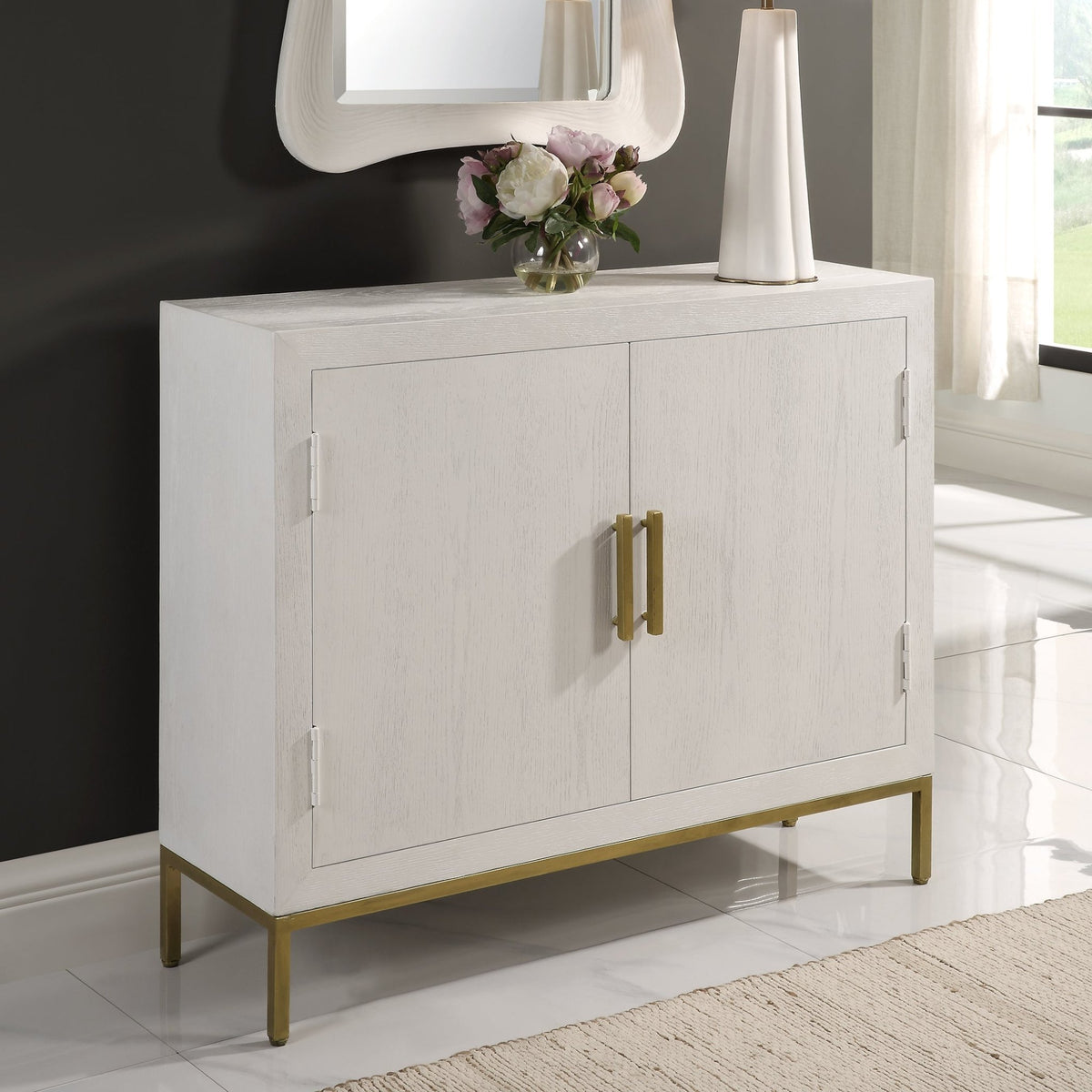 Uttermost Front Range White 2 Door Cabinet Table Decors| Uttermost