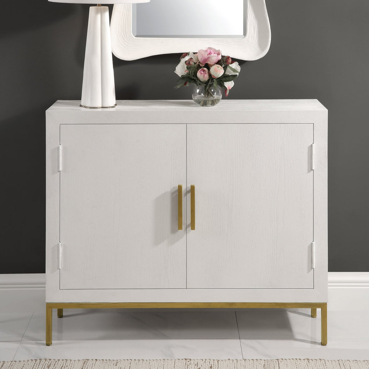 Uttermost Front Range White 2 Door Cabinet Table Decors| Uttermost