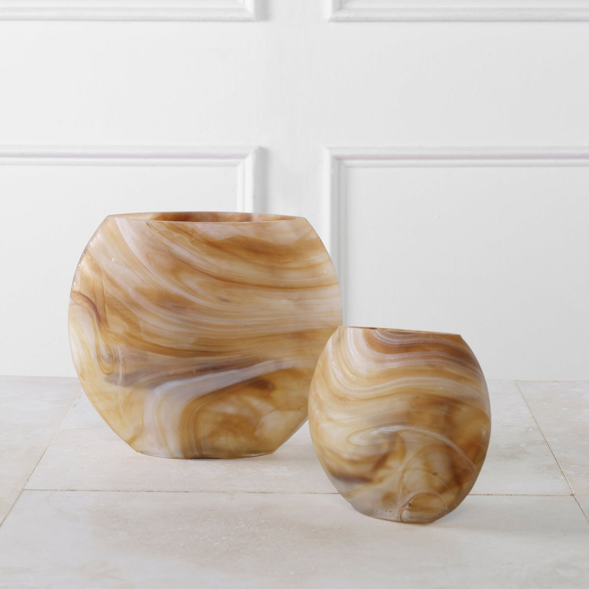 Uttermost Fusion Swirled Caramel & Ivory Vases, Set/2 Table Decors| Uttermost