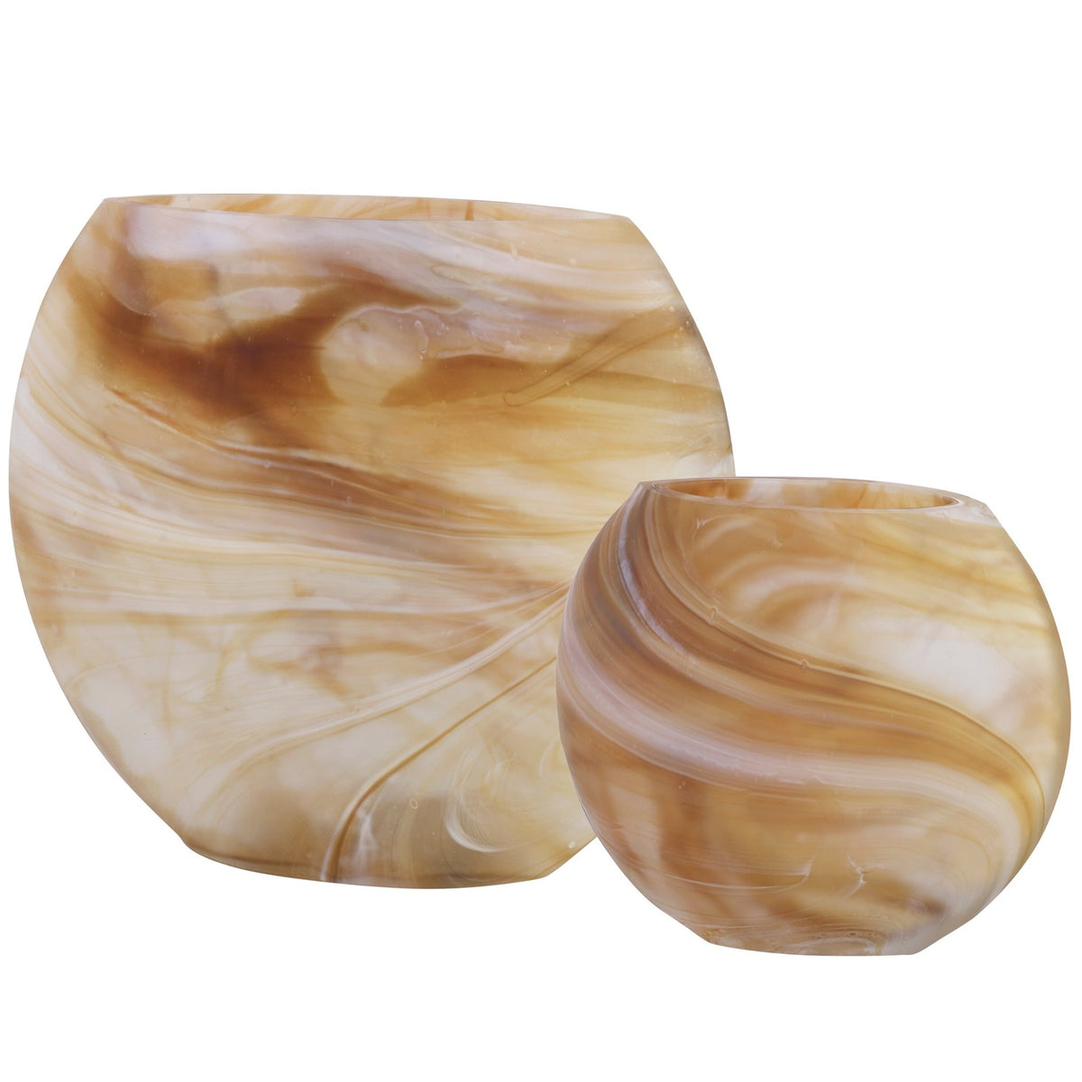 Uttermost Fusion Swirled Caramel & Ivory Vases, Set/2 Table Decors| Uttermost