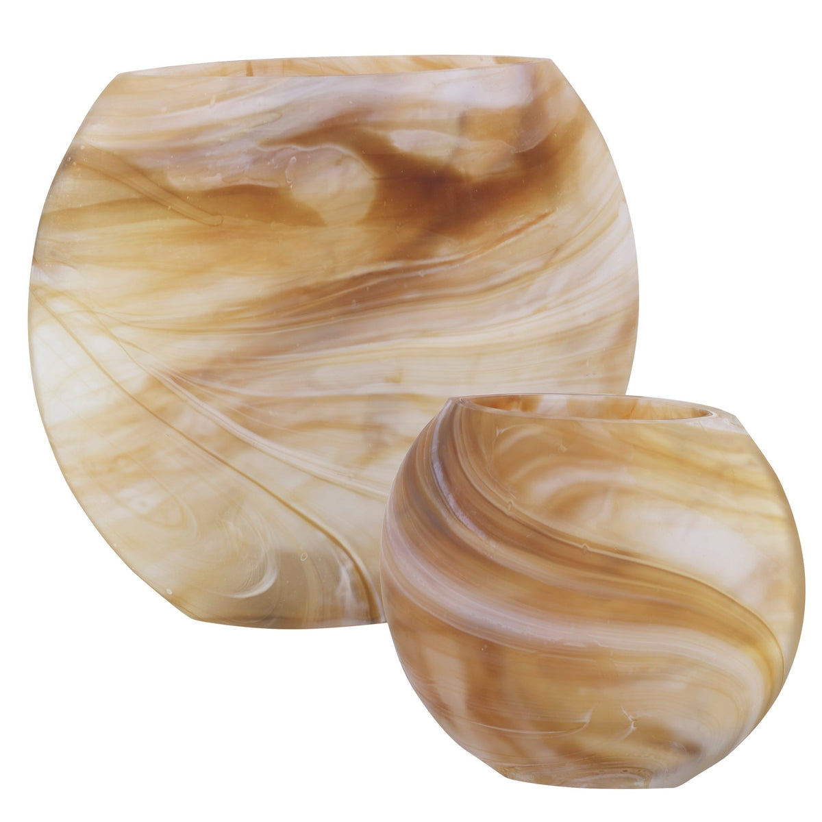 Uttermost Fusion Swirled Caramel & Ivory Vases, Set/2 Table Decors| Uttermost