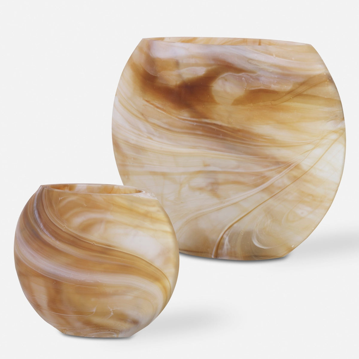 Uttermost Fusion Swirled Caramel & Ivory Vases, Set/2 Table Decors| Uttermost