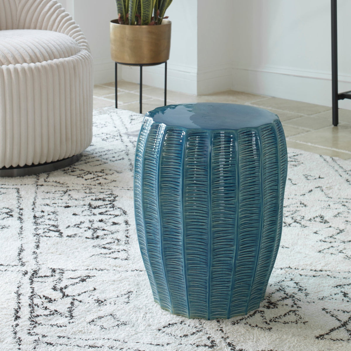 Uttermost Harbor Aque Blue Garden Stool Table Decors| Uttermost