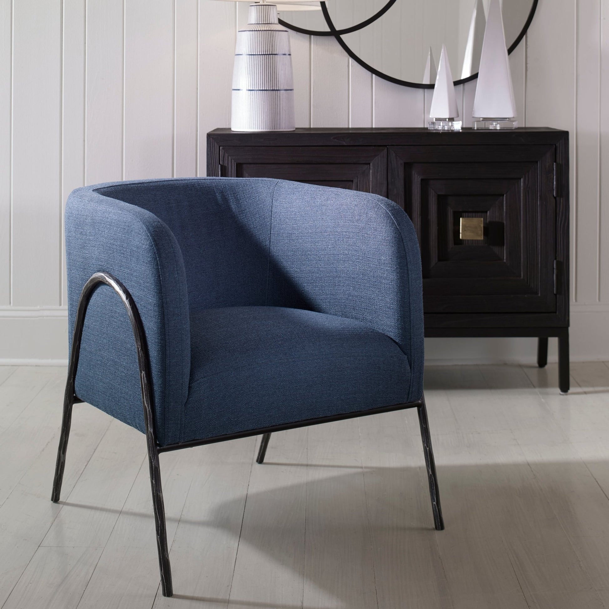 Uttermost Jacobsen Denim Barrel Chair Table Decors| Uttermost