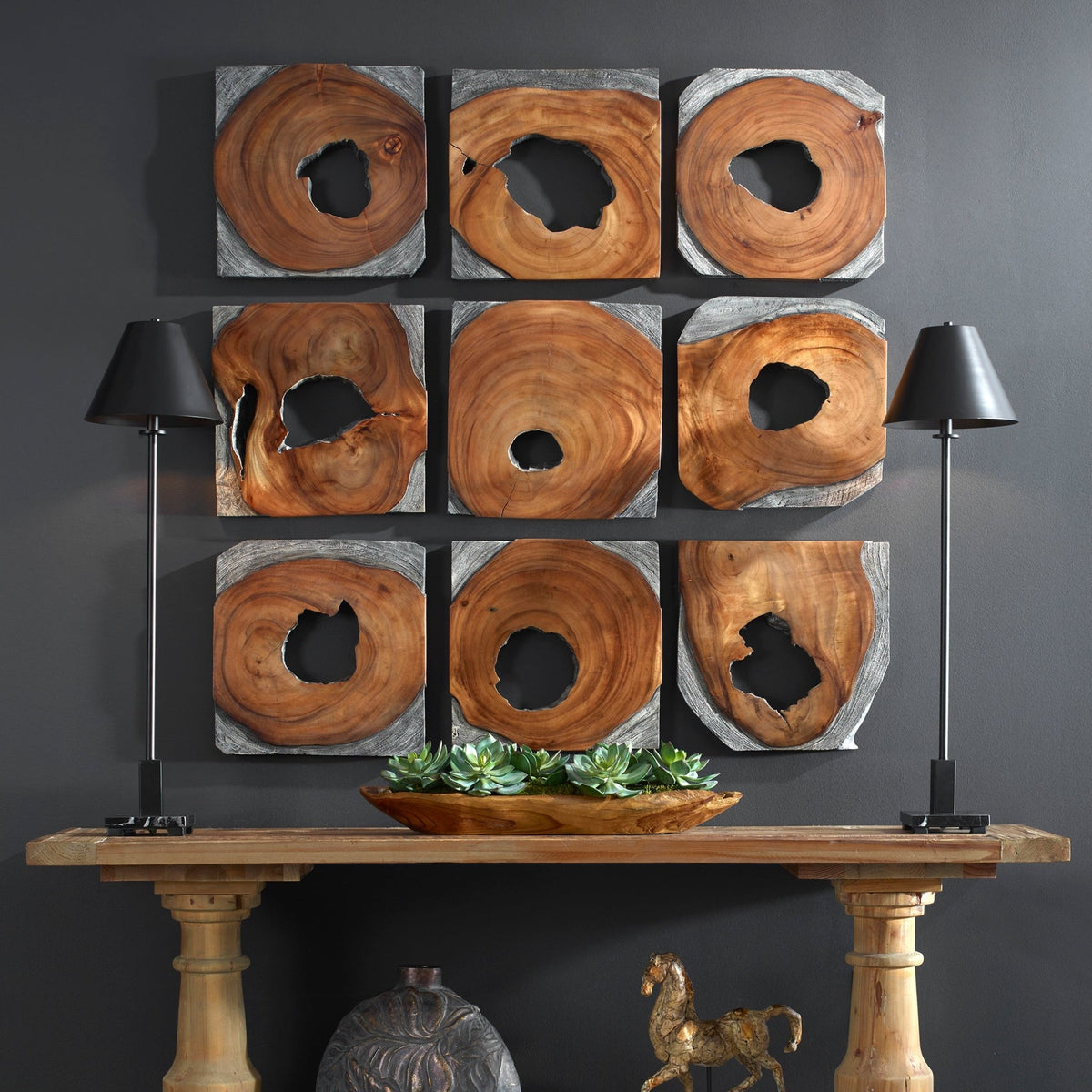 Uttermost Jungle Wood Paneled Wall Art, Set/9 Wall Decors| Uttermost