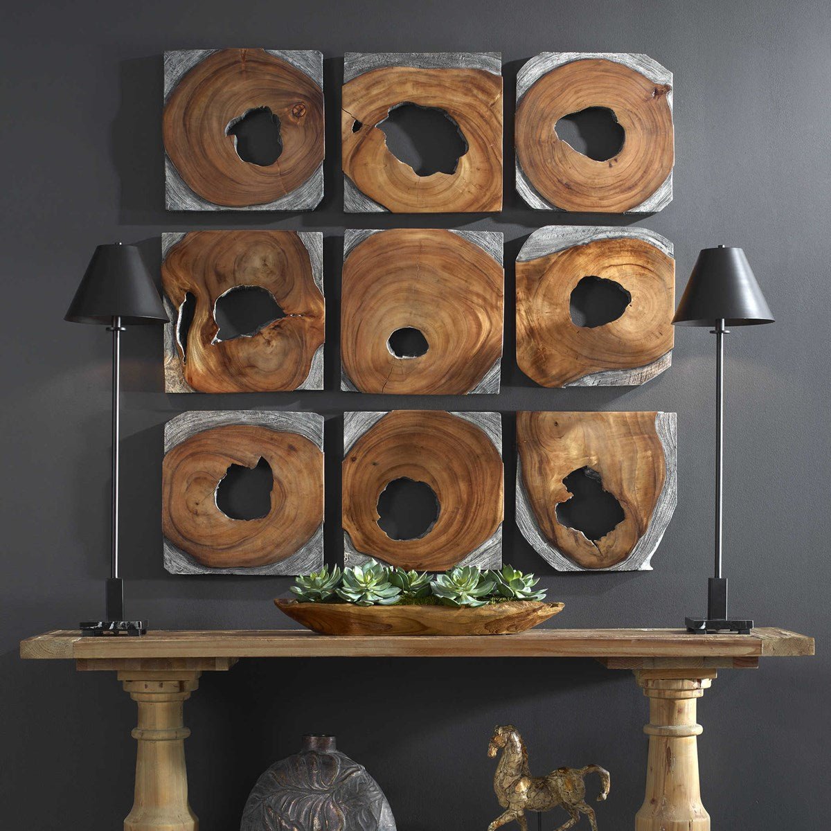 Uttermost Jungle Wood Paneled Wall Art, Set/9 Wall Decors| Uttermost