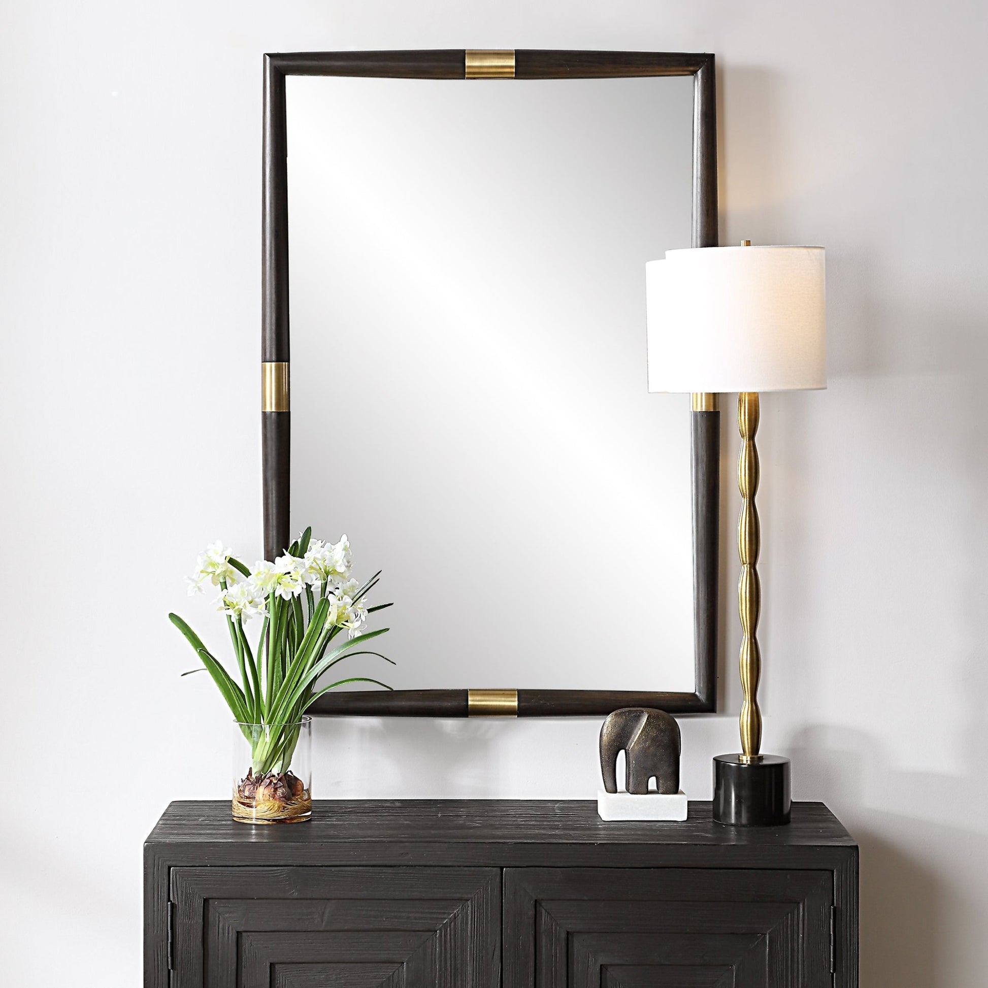 Uttermost Larkin Dark Wood & Brass Mirror Mirrors| Uttermost