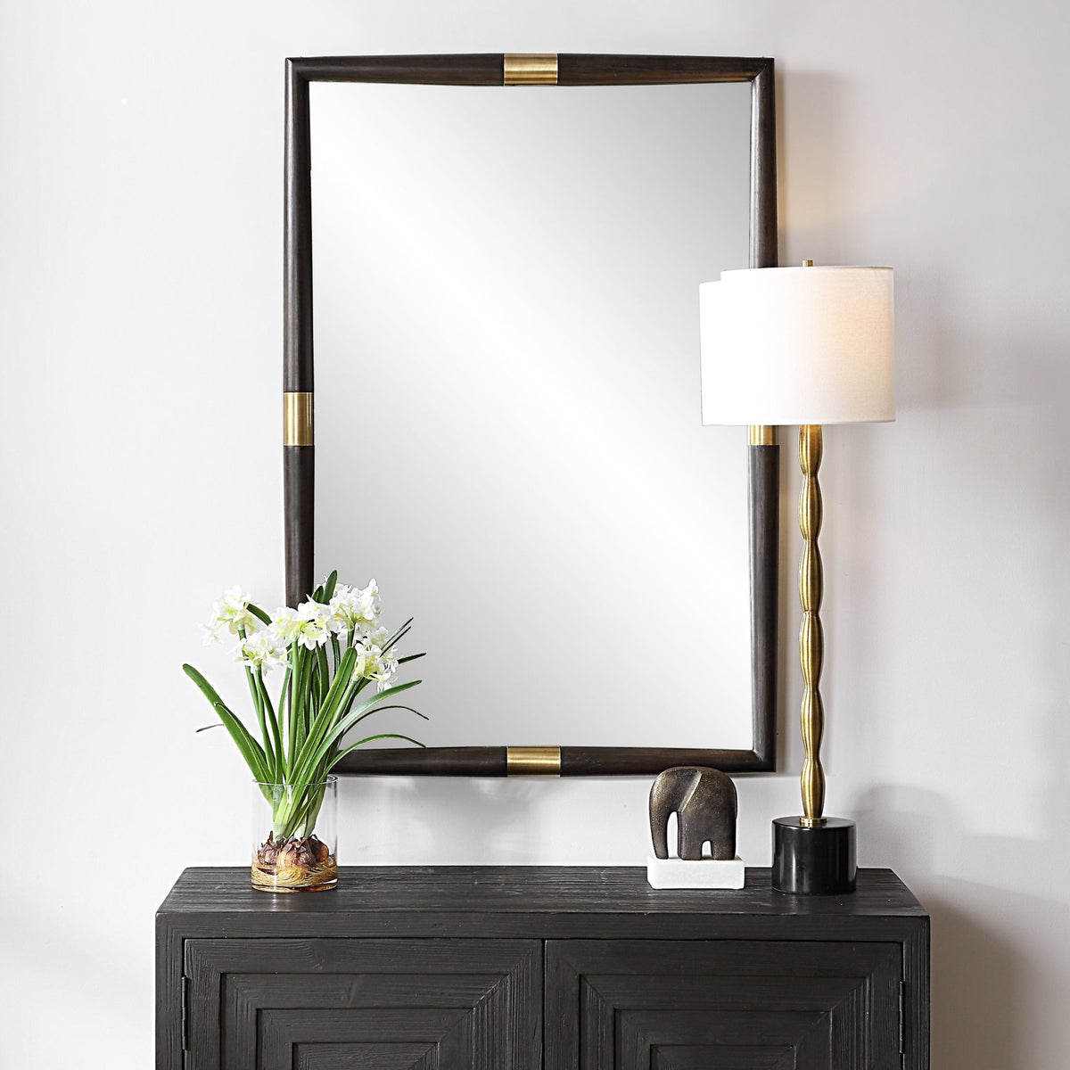 Uttermost Larkin Dark Wood & Brass Mirror Mirrors| Uttermost