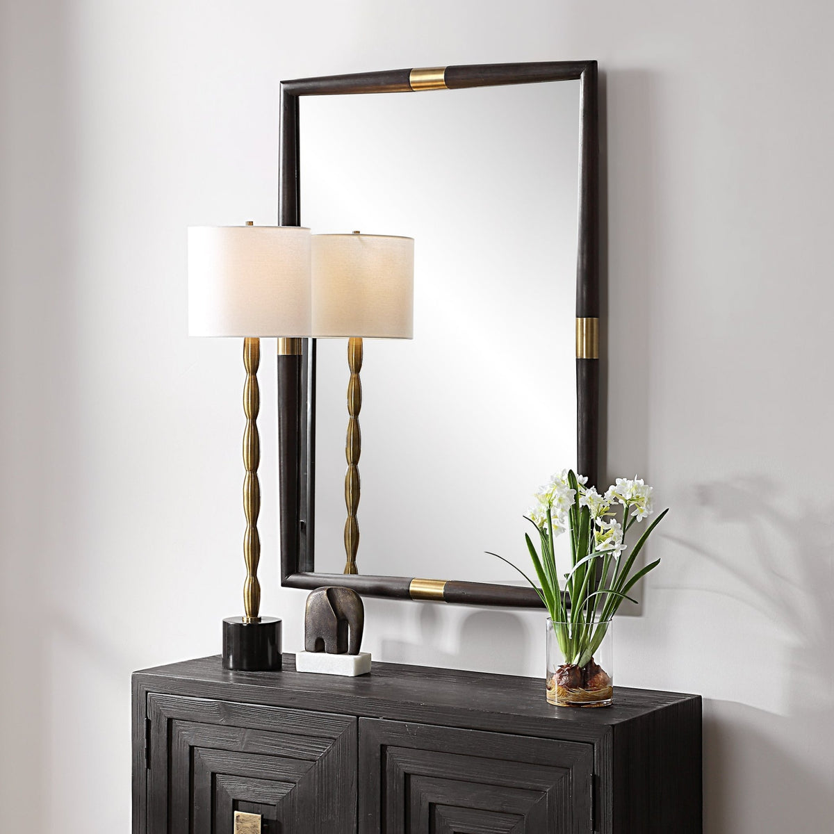 Uttermost Larkin Dark Wood & Brass Mirror Mirrors| Uttermost