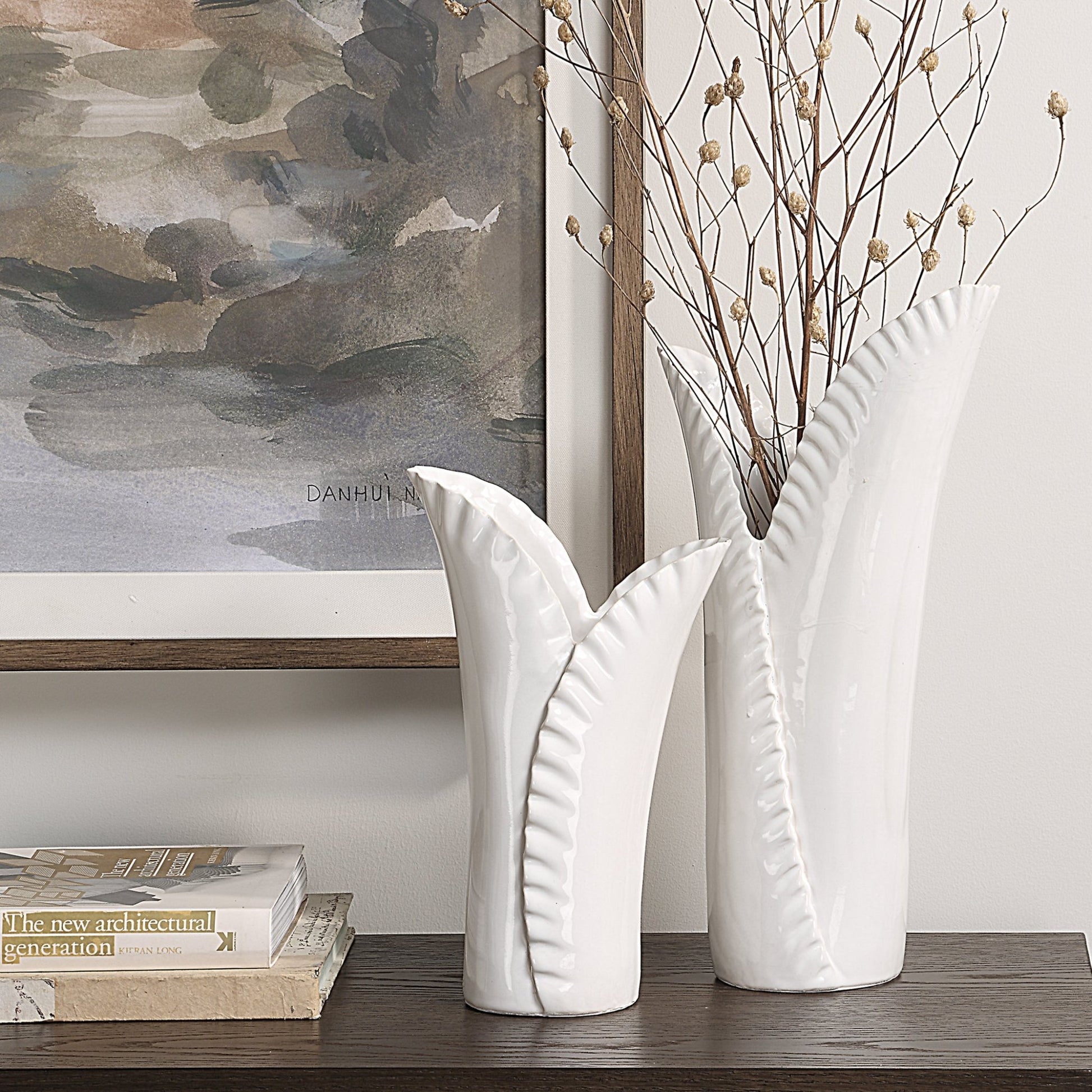 Uttermost Leafscape White Vases Set/2 Vases and Jars| Uttermost