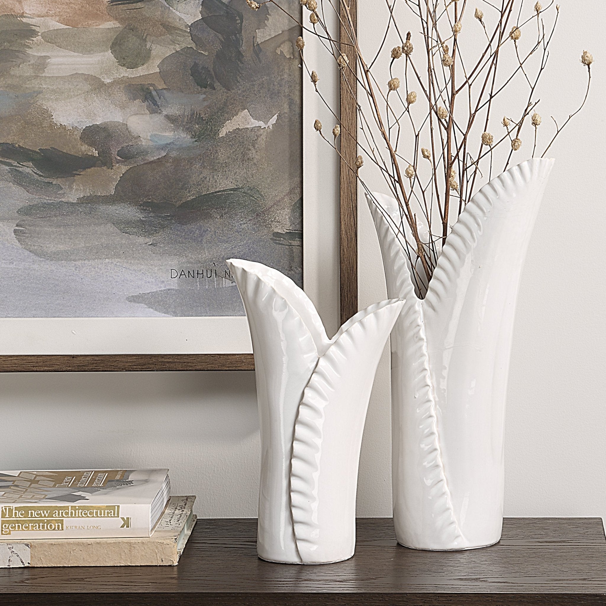 Uttermost Leafscape White Vases Set/2 Vases and Jars| Uttermost