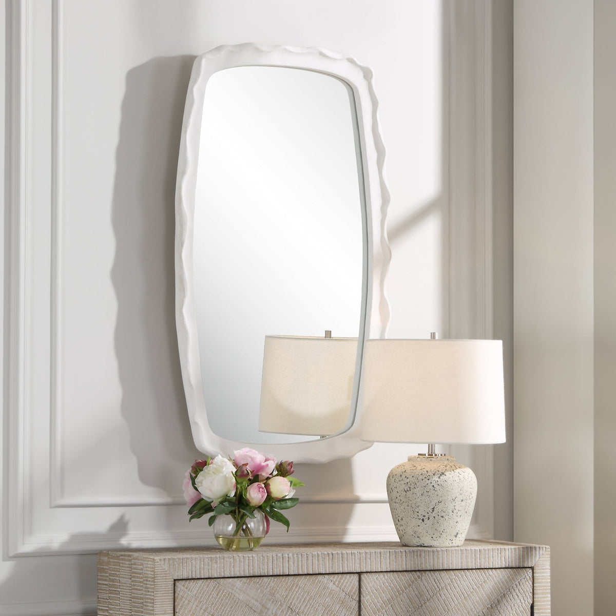 Uttermost Marbella White Mirror Table Decors| Uttermost