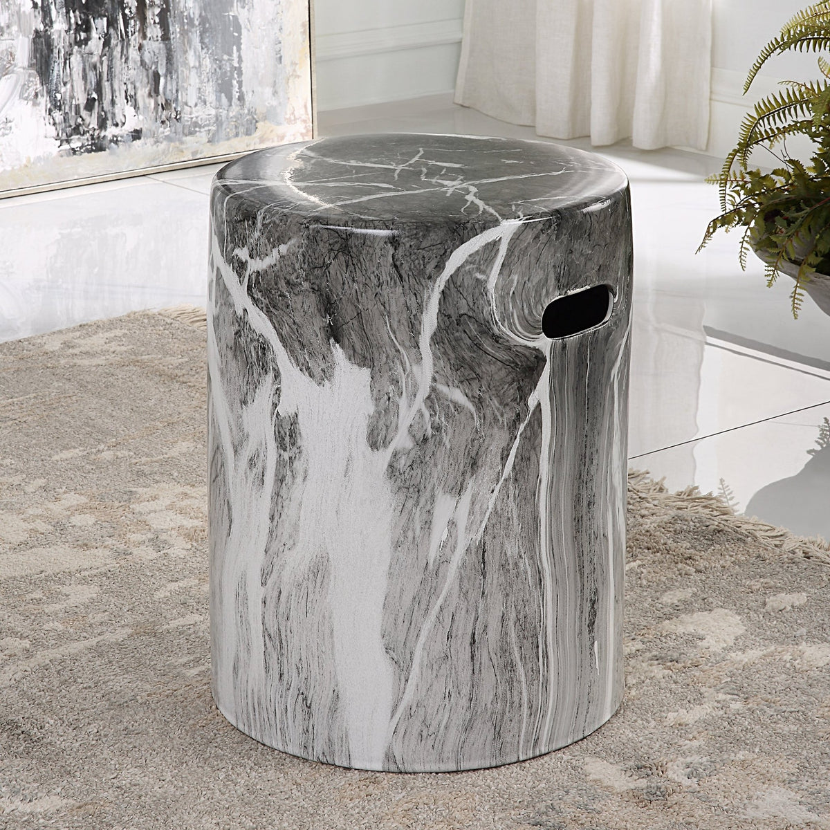 Uttermost Marvel Marbled Garden Stool Accent & End Tables| Uttermost
