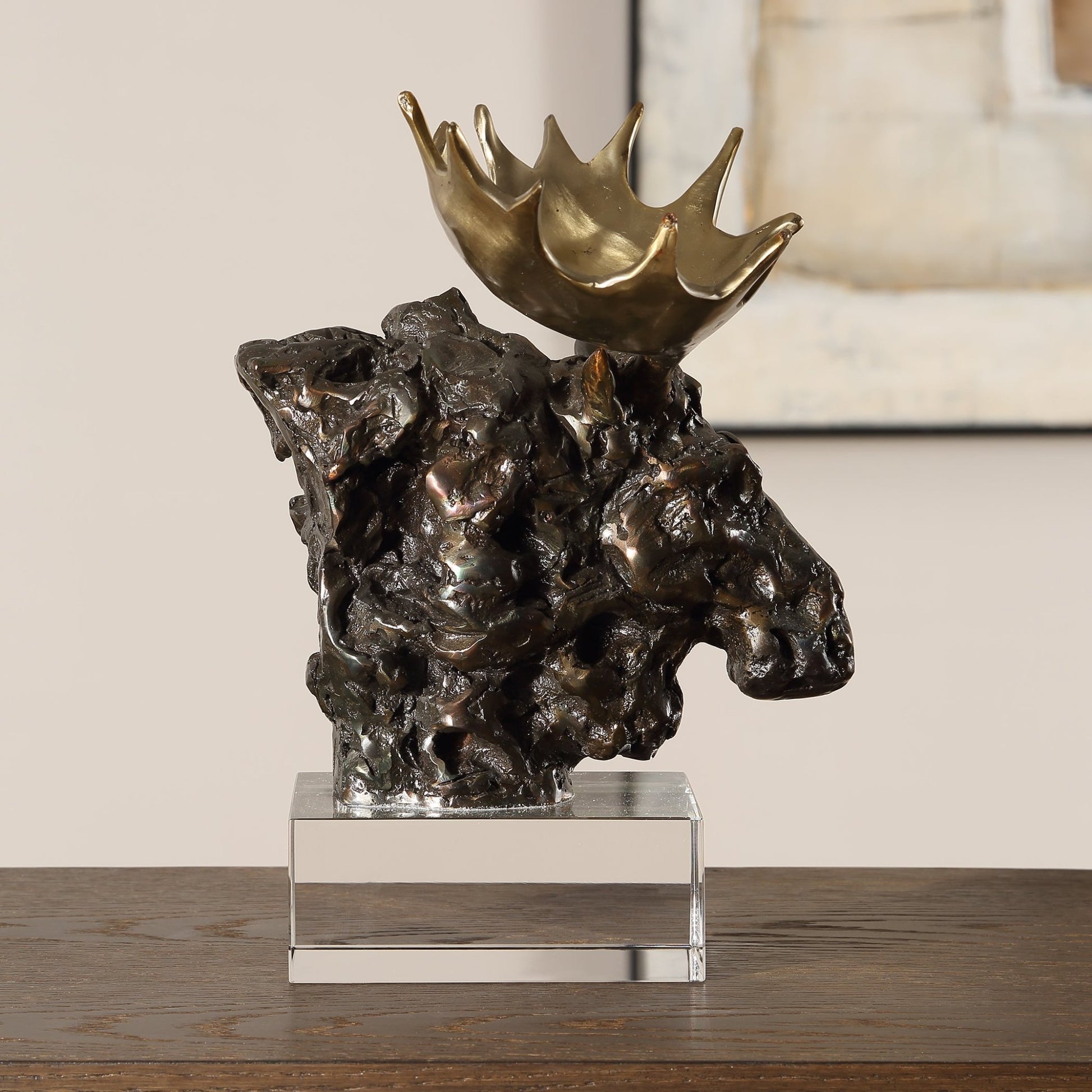 Uttermost Moose Bust Bronze Sculpture Table Decors| Uttermost
