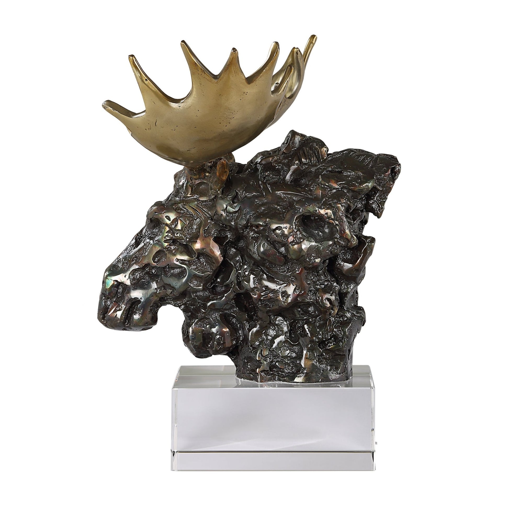 Uttermost Moose Bust Bronze Sculpture Table Decors| Uttermost