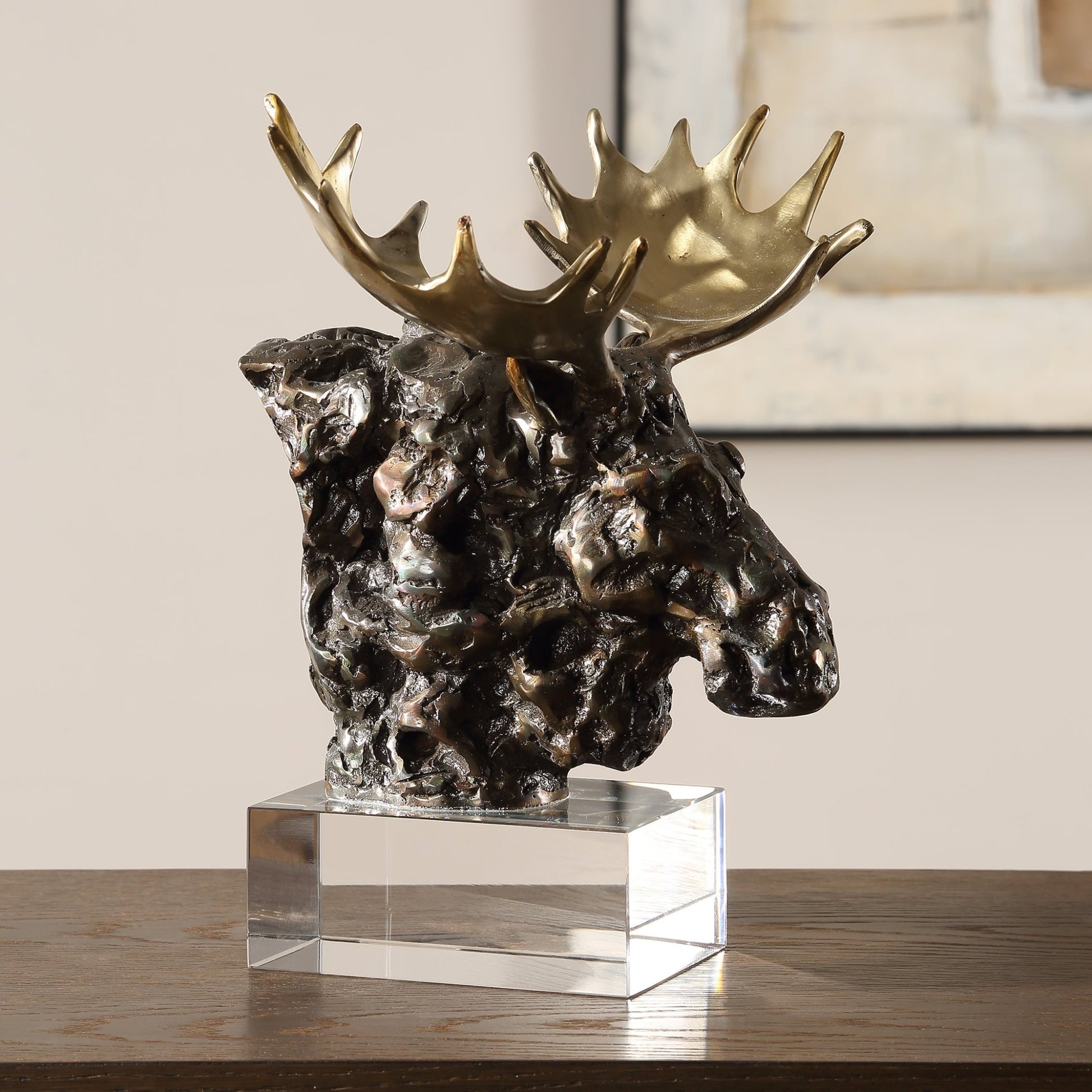 Uttermost Moose Bust Bronze Sculpture Table Decors| Uttermost