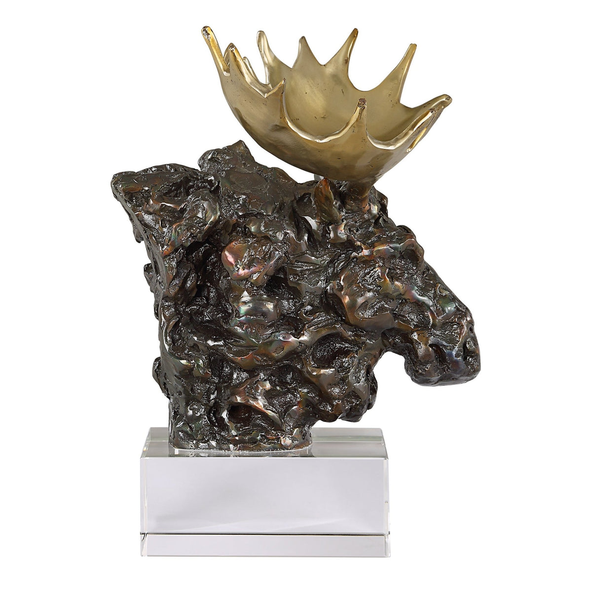 Uttermost Moose Bust Bronze Sculpture Table Decors| Uttermost