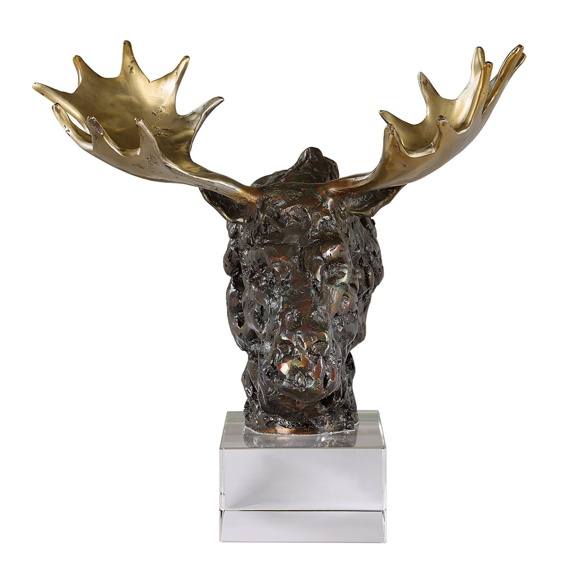 Uttermost Moose Bust Bronze Sculpture Table Decors| Uttermost