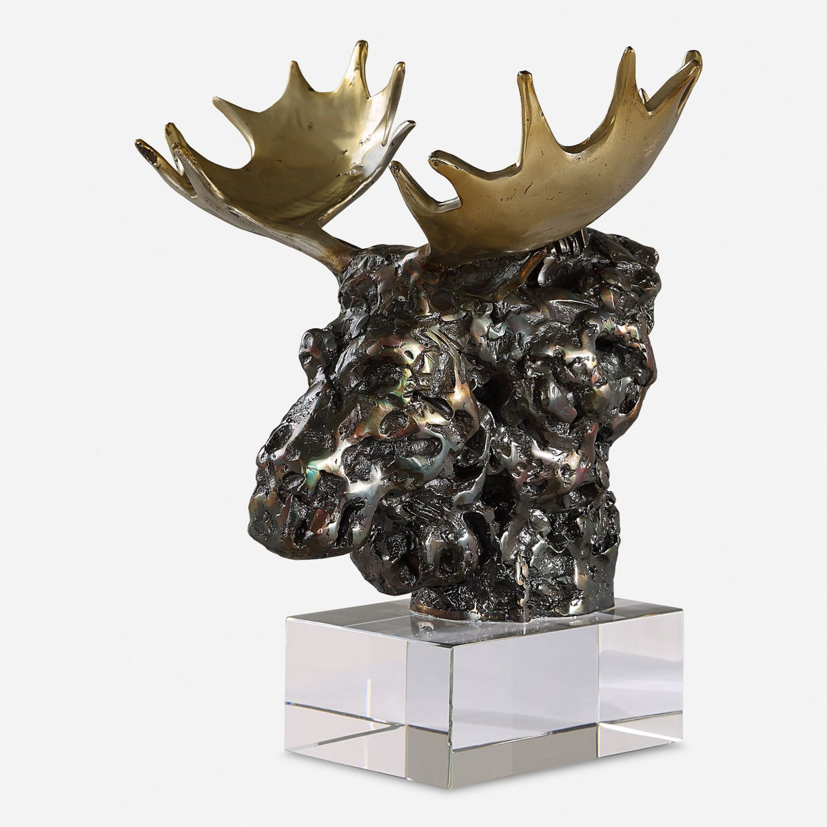 Uttermost Moose Bust Bronze Sculpture Table Decors| Uttermost