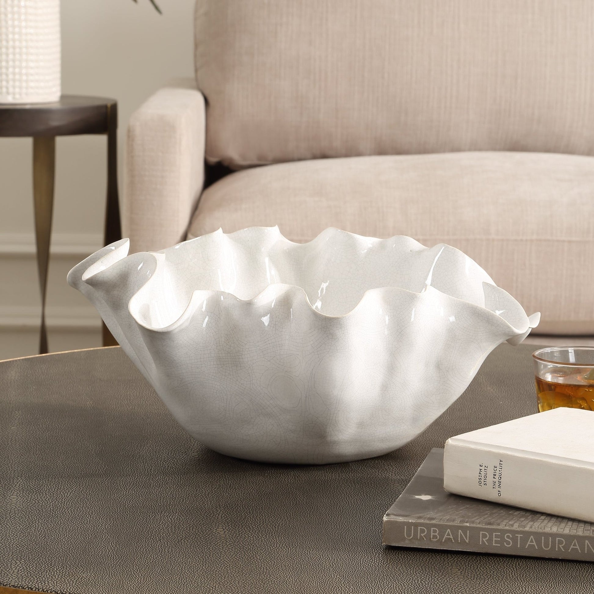 Uttermost Ruffle White Bloom Bowl Bowl| Uttermost
