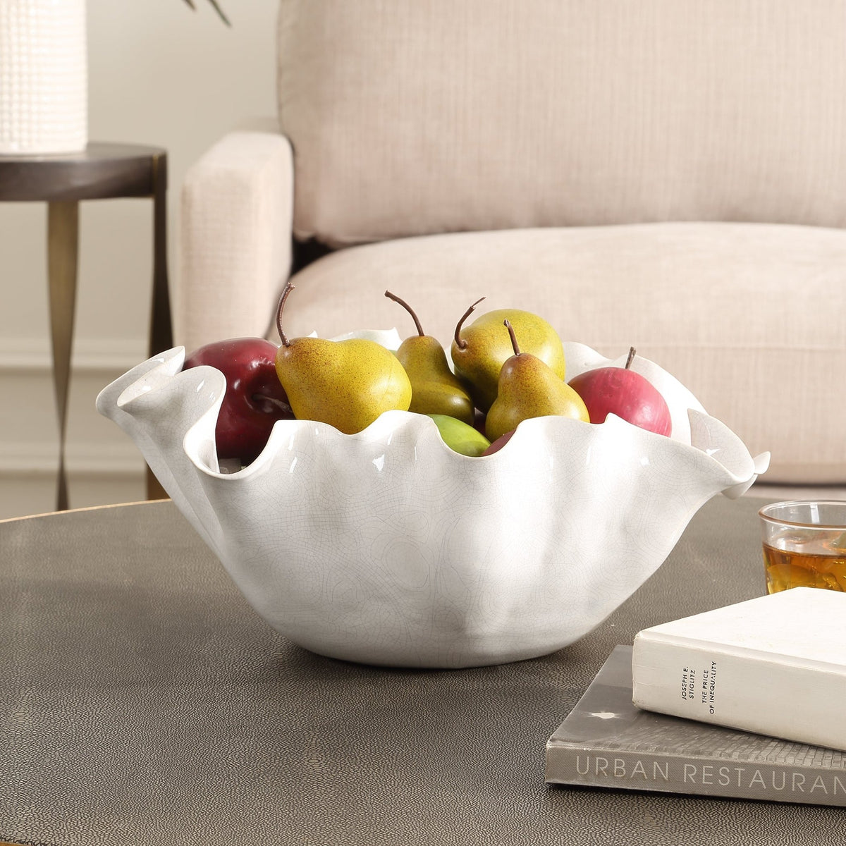 Uttermost Ruffle White Bloom Bowl Bowl| Uttermost